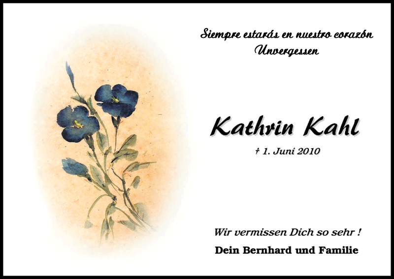  Traueranzeige für Kathrin Kahl vom 01.06.2016 aus Kölner Stadt-Anzeiger / Kölnische Rundschau / Express