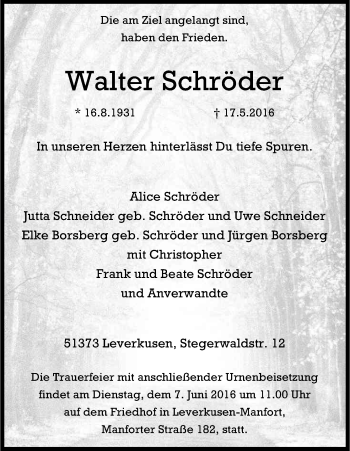 Anzeige von Walter Schröder von Kölner Stadt-Anzeiger / Kölnische Rundschau / Express