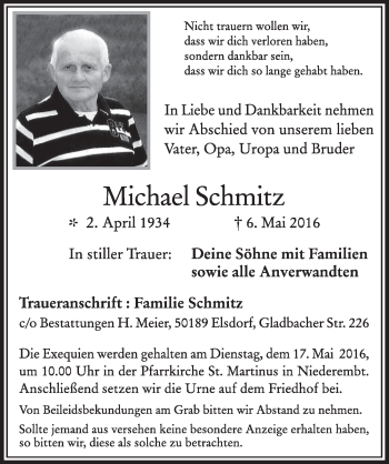 Anzeige von Michael Schmitz von  Sonntags-Post 