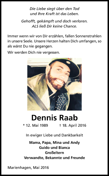 Anzeige von Dennis Raab von Kölner Stadt-Anzeiger / Kölnische Rundschau / Express