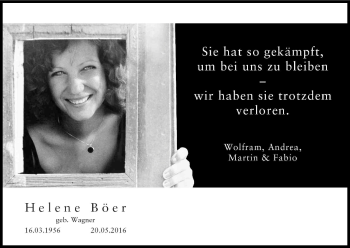 Anzeige von Helene Böer von Kölner Stadt-Anzeiger / Kölnische Rundschau / Express