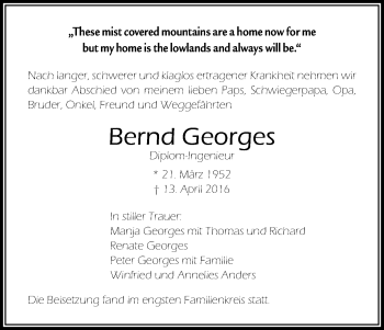 Anzeige von Bernd Georges von Kölner Stadt-Anzeiger / Kölnische Rundschau / Express