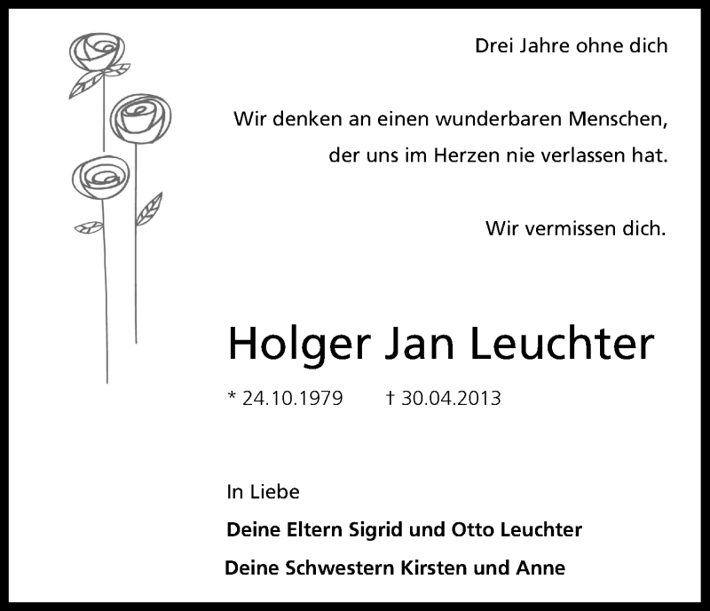  Traueranzeige für Holger Jan Leuchter vom 30.04.2016 aus Kölner Stadt-Anzeiger / Kölnische Rundschau / Express