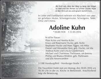 Anzeige von Adoline Kuhn von  Lokalanzeiger 