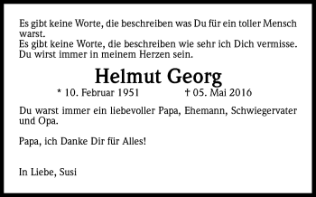 Anzeige von Helmut Georg von Kölner Stadt-Anzeiger / Kölnische Rundschau / Express