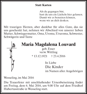 Anzeige von Maria Magdalena Louvard von  Schlossbote/Werbekurier 