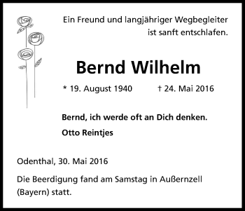 Anzeige von Bernd Wilhelm von Kölner Stadt-Anzeiger / Kölnische Rundschau / Express