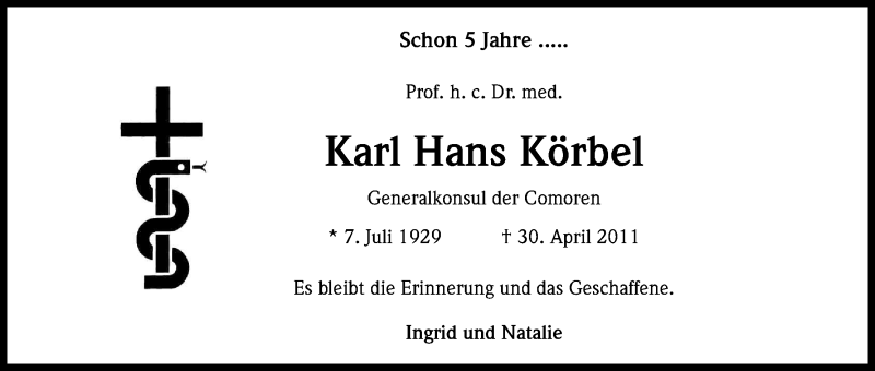  Traueranzeige für Karl Hans Körbel vom 18.07.2023 aus Kölner Stadt-Anzeiger / Kölnische Rundschau / Express