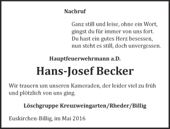 Anzeige von Hans-Josef Becker von  Blickpunkt Euskirchen 
