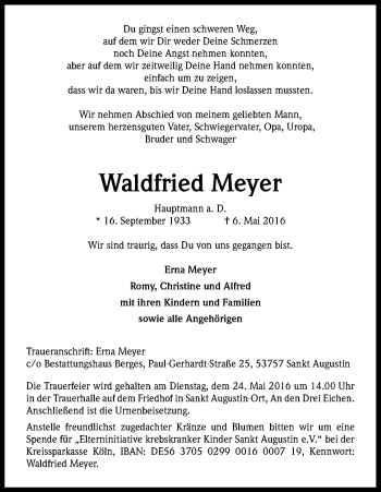 Anzeige von Waldfried Meyer von Kölner Stadt-Anzeiger / Kölnische Rundschau / Express
