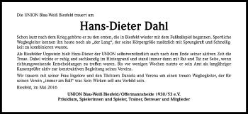 Anzeige von Hans-Dieter Dahl von Kölner Stadt-Anzeiger / Kölnische Rundschau / Express