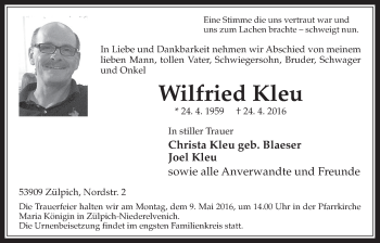 Anzeige von Wilfried Kleu von  Werbepost 