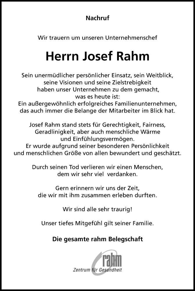  Traueranzeige für Josef Rahm vom 28.05.2016 aus Kölner Stadt-Anzeiger / Kölnische Rundschau / Express