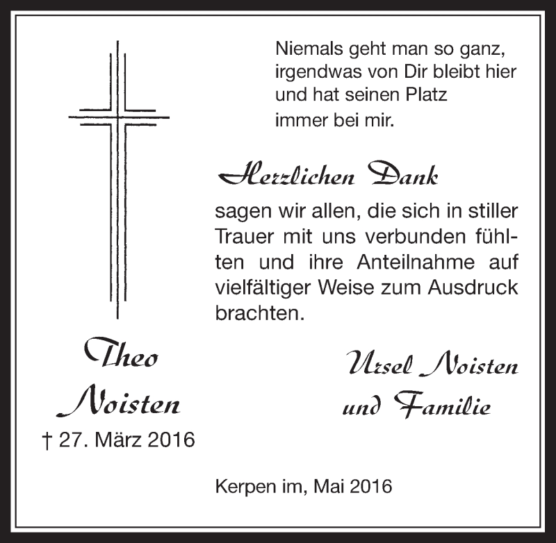  Traueranzeige für Theo Noisten vom 11.05.2016 aus  Werbepost 