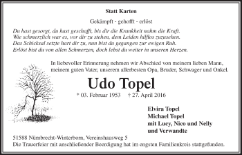 Anzeige von Udo Topel von  Lokalanzeiger 