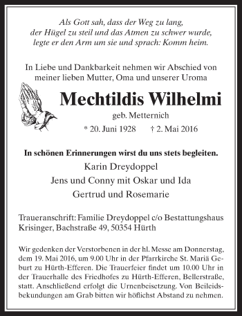Anzeige von Mechtildis Wilhelmi von  Wochenende 