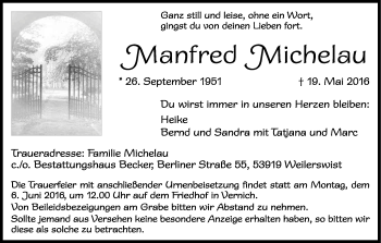 Anzeige von Manfred Michelau von Kölner Stadt-Anzeiger / Kölnische Rundschau / Express