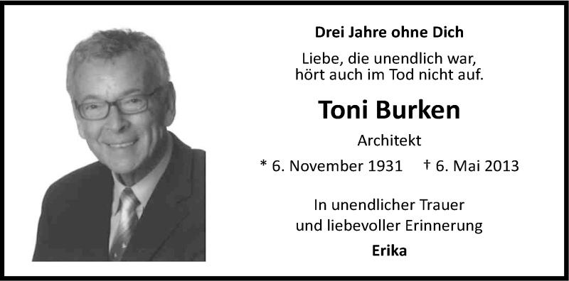  Traueranzeige für Toni Burken vom 07.05.2016 aus Kölner Stadt-Anzeiger / Kölnische Rundschau / Express
