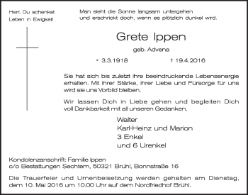 Anzeige von Grete Ippen von  Schlossbote/Werbekurier 
