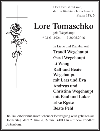 Anzeige von Lore Tomaschko von  Lokale Informationen 