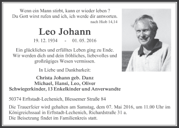 Anzeige von Leo Johann von  Werbepost 
