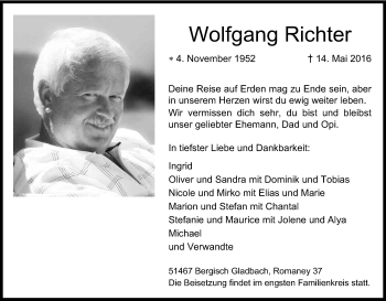 Anzeige von Wolfgang Richter von Kölner Stadt-Anzeiger / Kölnische Rundschau / Express