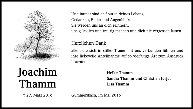  Traueranzeige für Joachim Thamm vom 14.05.2016 aus Kölner Stadt-Anzeiger / Kölnische Rundschau / Express