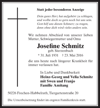Anzeige von Josefine Schmitz von  Wochenende 