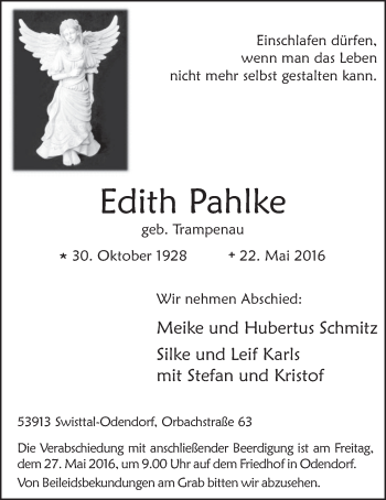 Anzeige von Edith Pahlke von  Schaufenster/Blickpunkt 
