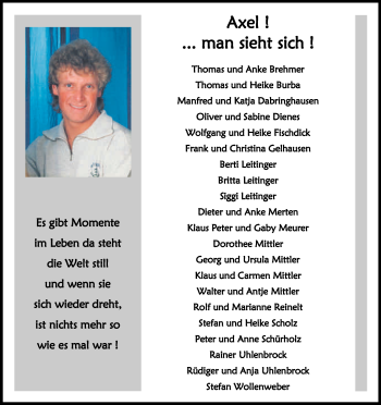 Anzeige von Axel Braun von Kölner Stadt-Anzeiger / Kölnische Rundschau / Express