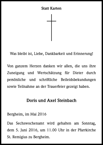 Anzeige von Dieter  von Kölner Stadt-Anzeiger / Kölnische Rundschau / Express