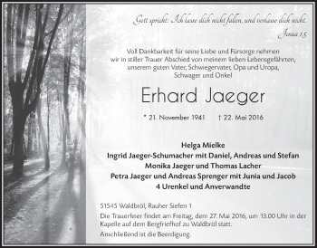 Anzeige von Erhard Jaeger von  Lokalanzeiger 