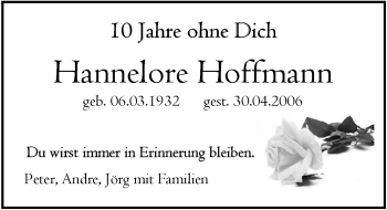 Anzeige von Hannelore Hoffmann von  Anzeigen Echo 