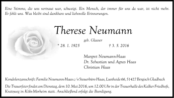 Anzeige von Therese Neumann von Kölner Stadt-Anzeiger / Kölnische Rundschau / Express