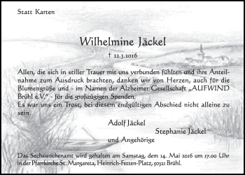 Anzeige von Wilhelmone Jäckel von  Schlossbote/Werbekurier 
