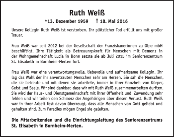 Anzeige von Ruth Weiß von  Schaufenster/Blickpunkt  Schlossbote/Werbekurier 