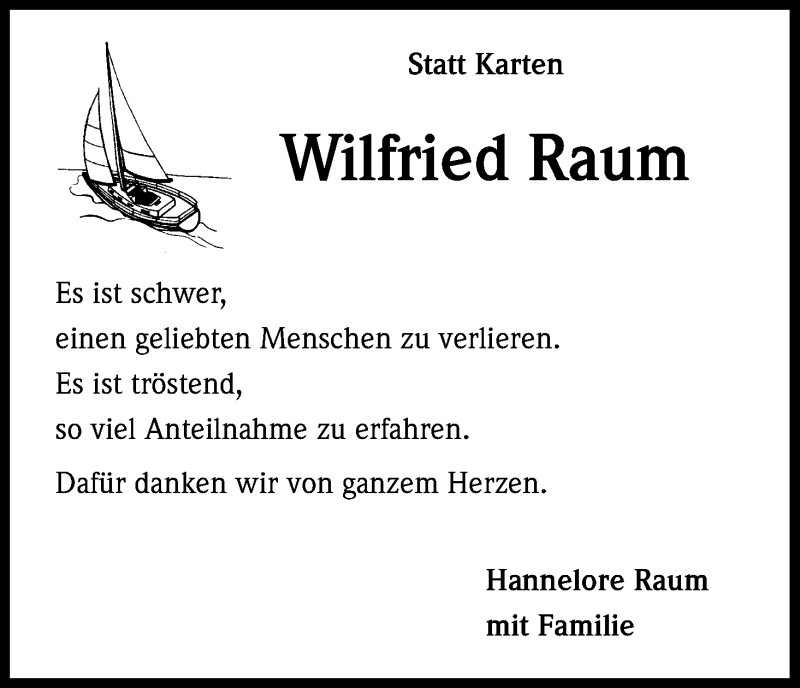  Traueranzeige für Wilfried Raum vom 14.05.2016 aus Kölner Stadt-Anzeiger / Kölnische Rundschau / Express