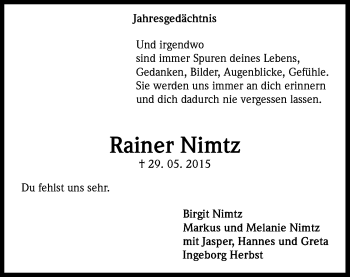 Anzeige von Rainer Nimtz von Kölner Stadt-Anzeiger / Kölnische Rundschau / Express