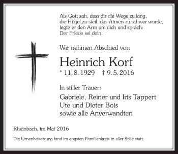 Anzeige von Heinrich Korf von  Schaufenster/Blickpunkt 