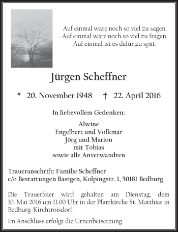 Anzeige von Jürgen Scheffner von  Werbepost 