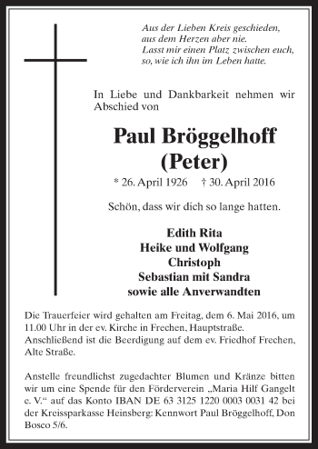 Anzeige von Paul Bröggelhoff von  Wochenende 