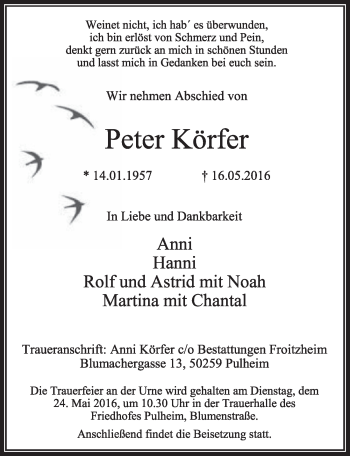 Anzeige von Peter Körfer von  Sonntags-Post 