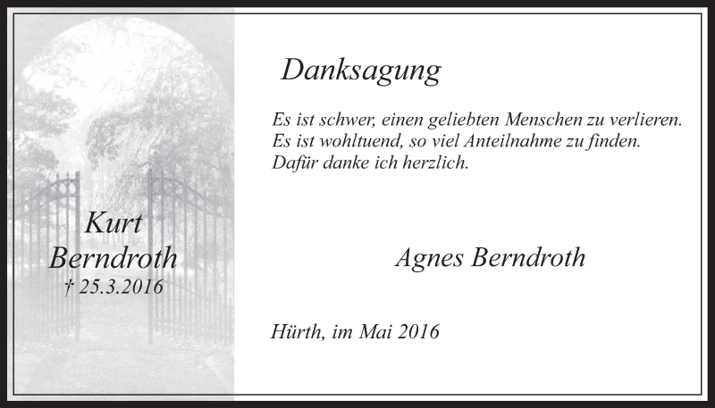  Traueranzeige für Kurt Berndroth vom 04.05.2016 aus  Wochenende 