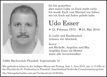 Anzeige von Udo Esser von  Blickpunkt Euskirchen 