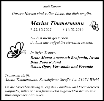Anzeige von Marius Timmermann von Kölner Stadt-Anzeiger / Kölnische Rundschau / Express