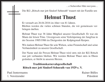 Anzeige von Helmut Thust von  Werbepost 
