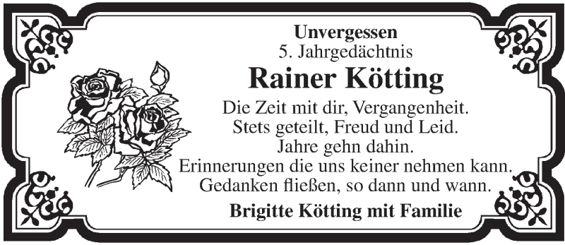  Traueranzeige für Rainer Kötting vom 01.06.2016 aus  Lokalanzeiger 