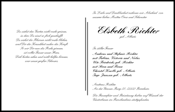 Anzeige von Elsbeth Richter von Kölner Stadt-Anzeiger / Kölnische Rundschau / Express