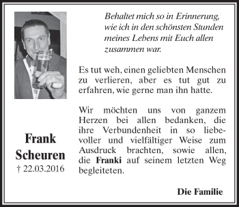 Anzeige von Frank Scheuren von  Schlossbote/Werbekurier 
