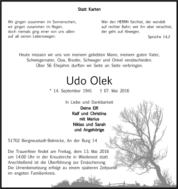 Anzeige von Udo Olek von Kölner Stadt-Anzeiger / Kölnische Rundschau / Express